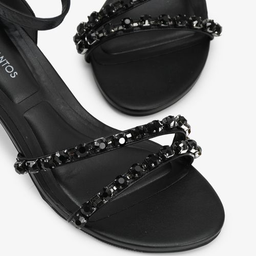 Sandália Preto Pedrarias Salto Fino Couro