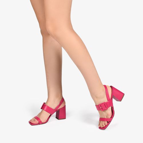 Sandália Rosa Pink Salto Bloco Médio Couro