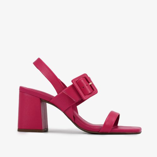 Sandália Rosa Pink Salto Bloco Médio Couro