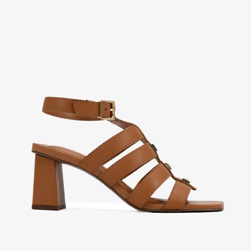 Sandália Tiras Caramelo Castor Couro