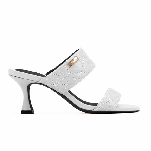 Tamanco Off White Tiras Pespontos Couro