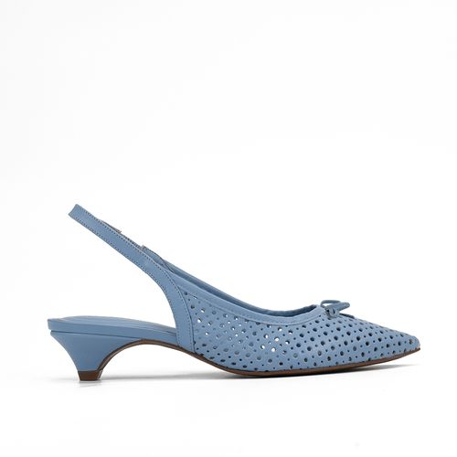 Slingback Azul Maré Perfuros Salto Baixo Couro