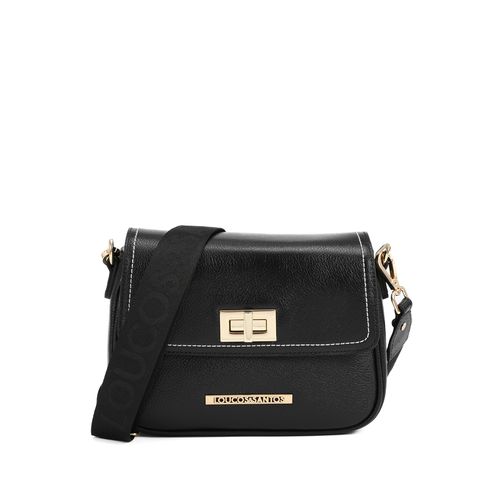 Bolsa Transversal Preto Alça Gorgorão Couro