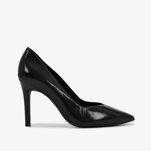 Scarpin Preto Salto Fino Alto Couro Brilhoso
