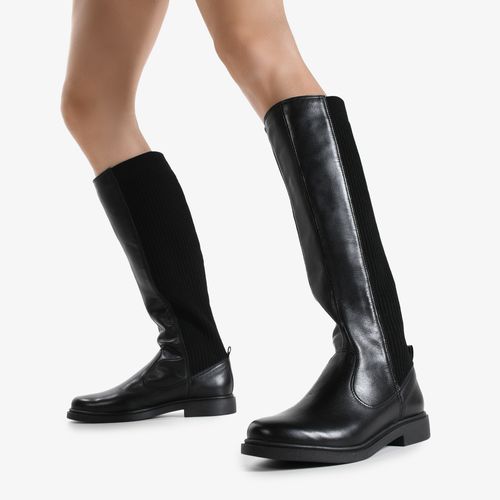 Bota Preto Cano Alto Couro