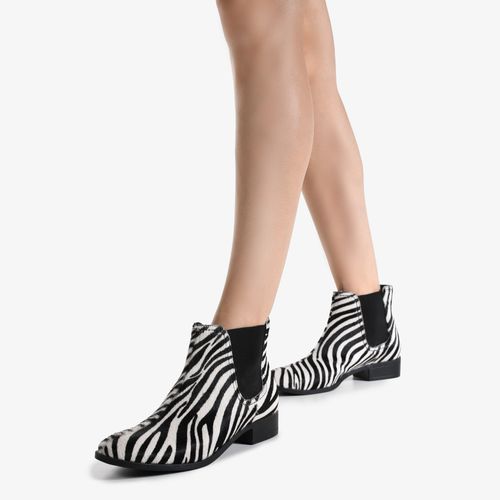 Bota Animal Print Zebra Cano Curto Couro