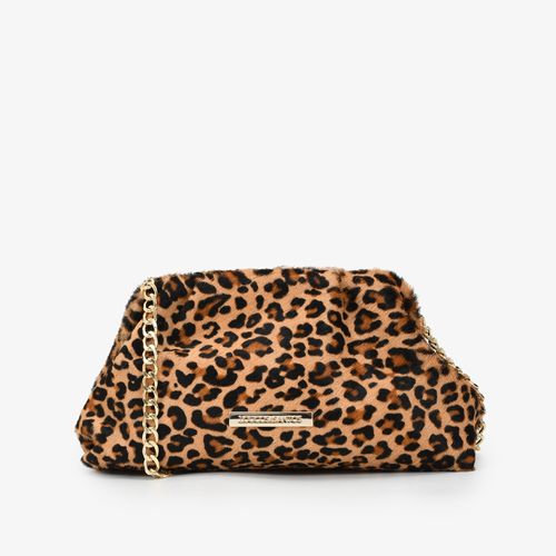 Clutch Animal Print Leopardo Corrente Couro