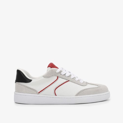 Tênis Branco Cinza Vermelho Couro