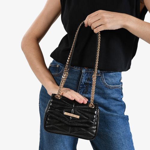 Bolsa Transversal Preto Corrente Couro
