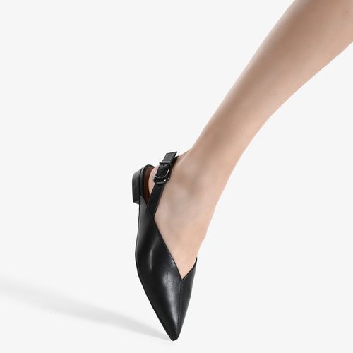 Sliangback Preto Salto Baixo Bico Fino Couro