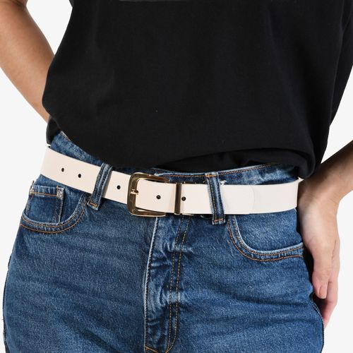 Cinto Off White Preto Brilhoso Reversível Couro