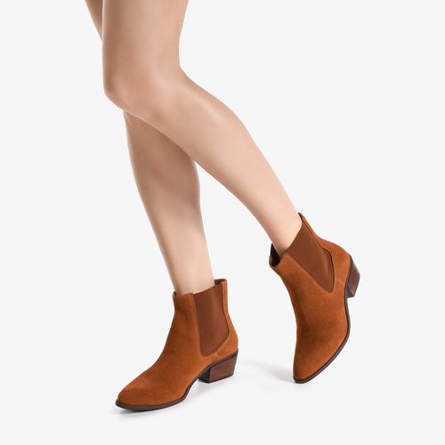 Bota Caramelo Licor Cano Curto Elástico Camurça