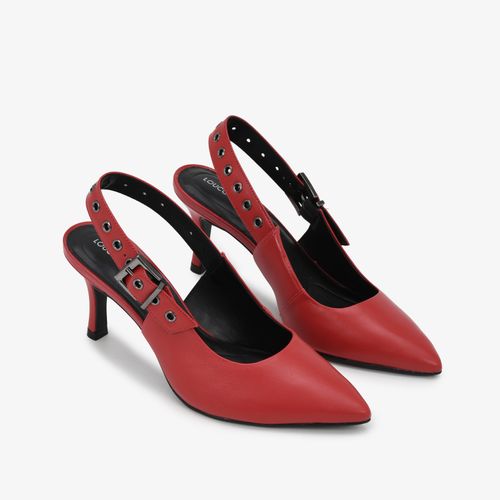 Slingback Vermelho Scarlet Salto Fino Bico Fino Couro