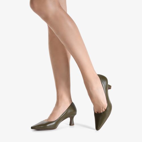 Scarpin Verde Dark Green Salto Médio Fino Couro