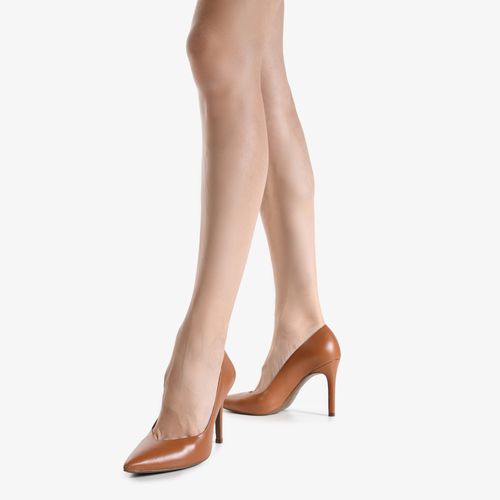 Scarpin Caramelo Mocca Salto Fino Alto Couro