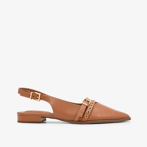 Slingback Caramelo Mocca Bico Fino Couro