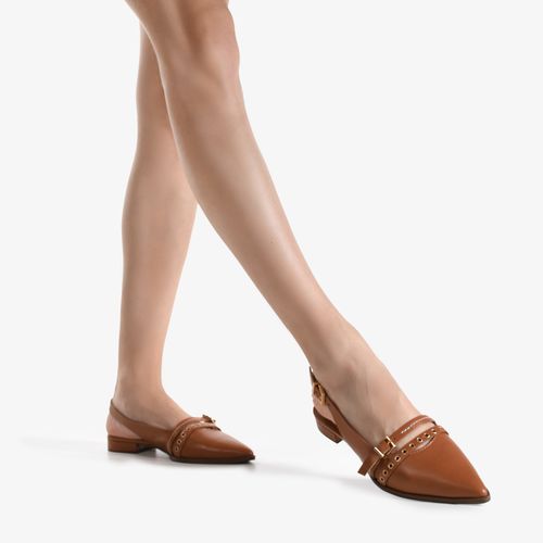 Slingback Caramelo Mocca Bico Fino Couro