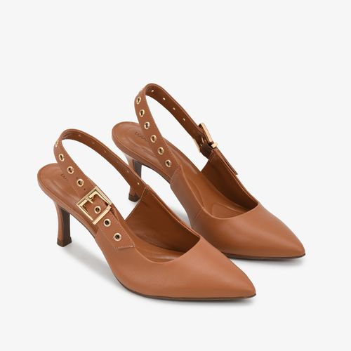 Slingback Carmelo Mocca Salto Fino Bico Fino Couro