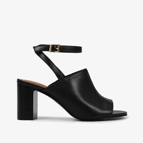 Sandália Preto Salto Médio Bloco Couro