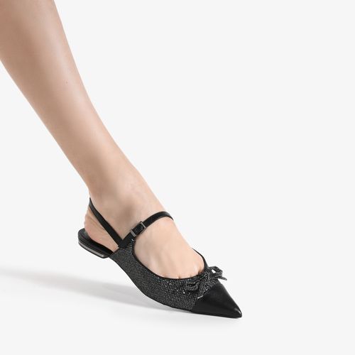 Slingback Preto Bico Fino Tecido