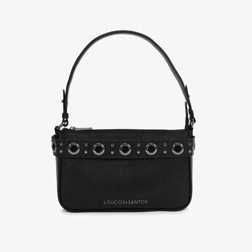 Bolsa De Ombro Preto Ilhós Couro