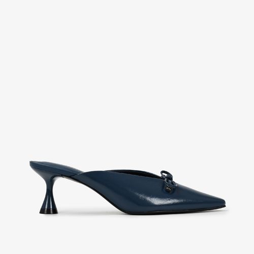 Mule Azul Blue Laço Salto Médio Fino Couro