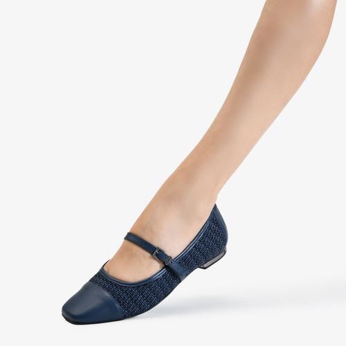 Sapatilha Azul Blue Tecido Tweed Couro