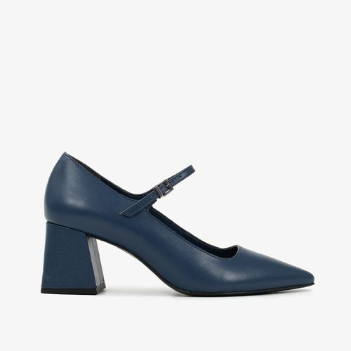 Scarpin Azul Blue Salto Bloco Médio Couro