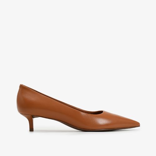 Scarpin Caramelo Mocca Salto Fino Baixo Couro
