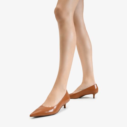 Scarpin Caramelo Mocca Salto Fino Baixo Couro