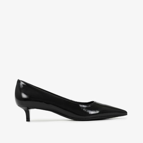 Scarpin Preto Salto Fino Baixo Couro Brilhoso