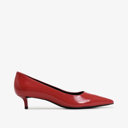 Scarpin Vermelho Scarlet Salto Fino Baixo Couro Brilhoso