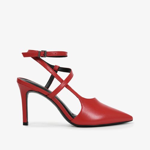 Slingback Vermelho Scarlet Salto Fino Alto Couro