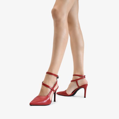 Slingback Vermelho Scarlet Salto Fino Alto Couro