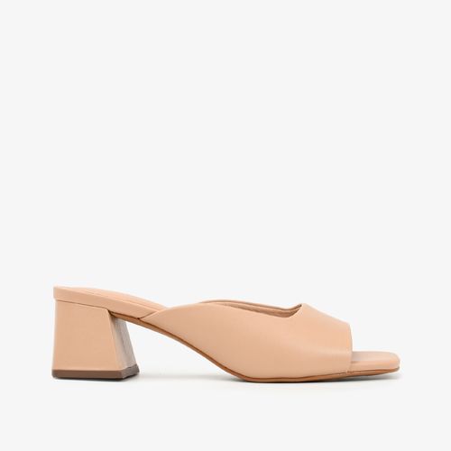 Tamanco Nude Antique Salto Médio Bloco Couro