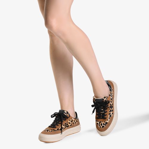 Tênis Animal Print Onça Camurça Couro