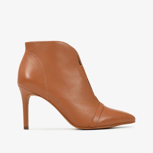 Bota Caramelo Mocca Cano Curto Salto Fino Alto Couro