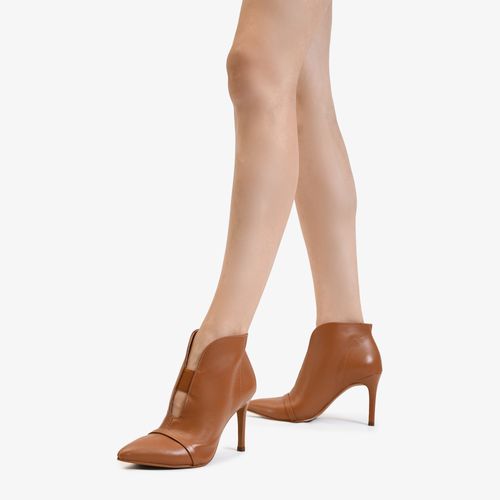 Bota Caramelo Mocca Cano Curto Salto Fino Alto Couro