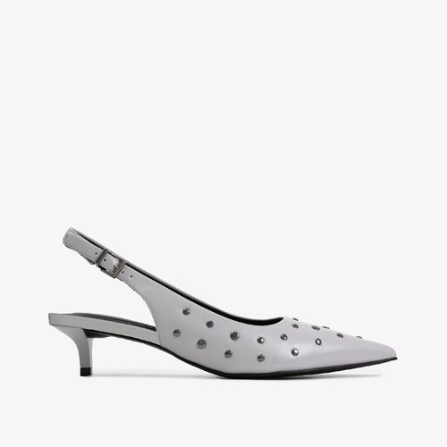 Slingback Cinza Stone Salto Fino Baixo Couro