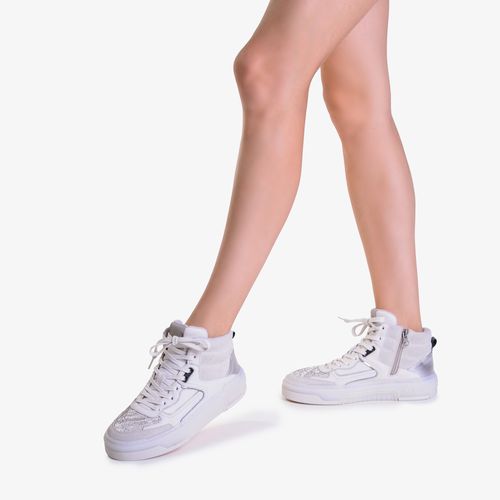 Tênis Off White Brilho Cano Alto Camurça Couro