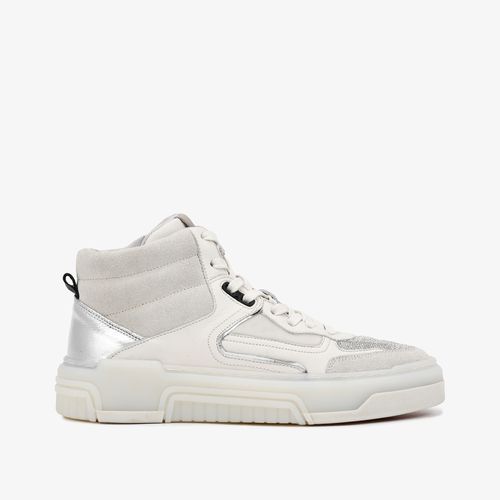 Tênis Off White Brilho Cano Alto Camurça Couro