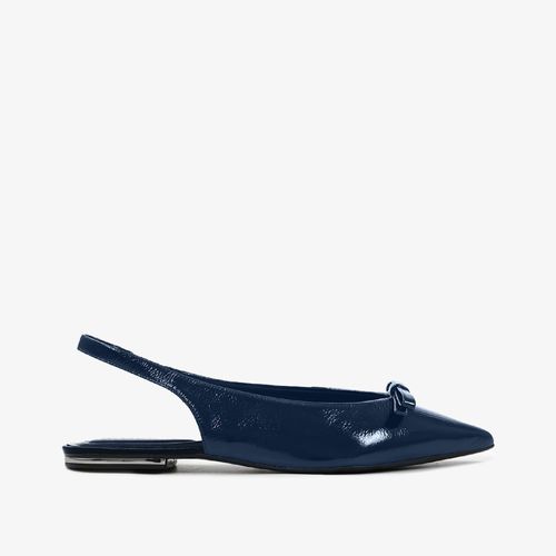 Slingback Azul Laço Couro Brilhoso