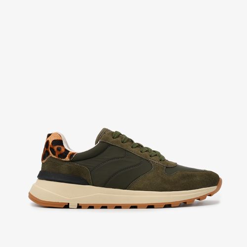 Tênis Verde Militar Tecido Nylon Camurça Couro