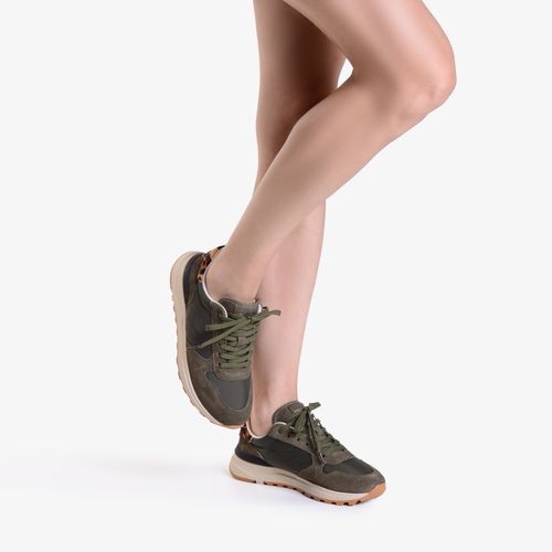 Tênis Verde Militar Tecido Nylon Camurça Couro