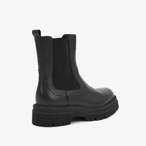 Bota Preta Robusta Cano Curto Elástico Couro