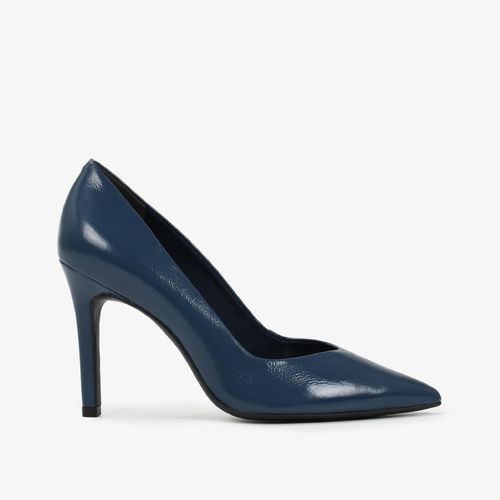 Scarpin Azul Salto Fino Alto Couro
