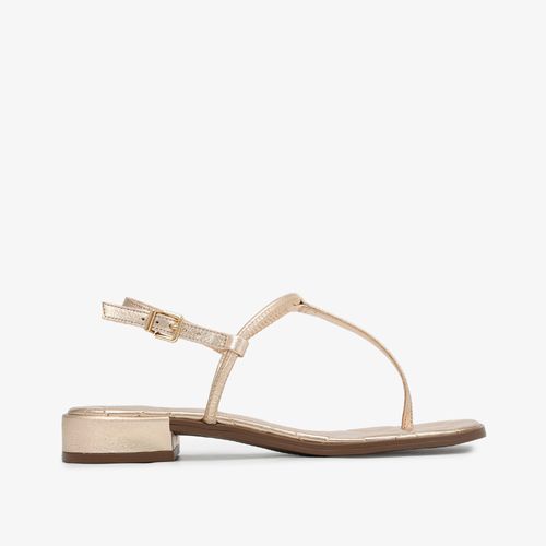 Sandália Rasteira Dourada Metalizada Couro