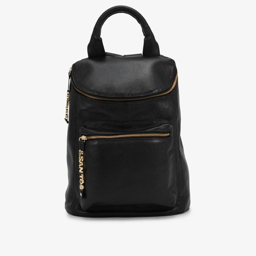 Mochila Preta Grande Bag Charm Couro