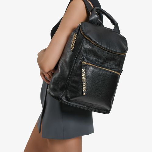 Mochila Preta Grande Bag Charm Couro