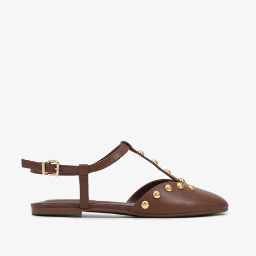 Slingback Marrom Salto Baixo Tachas Couro